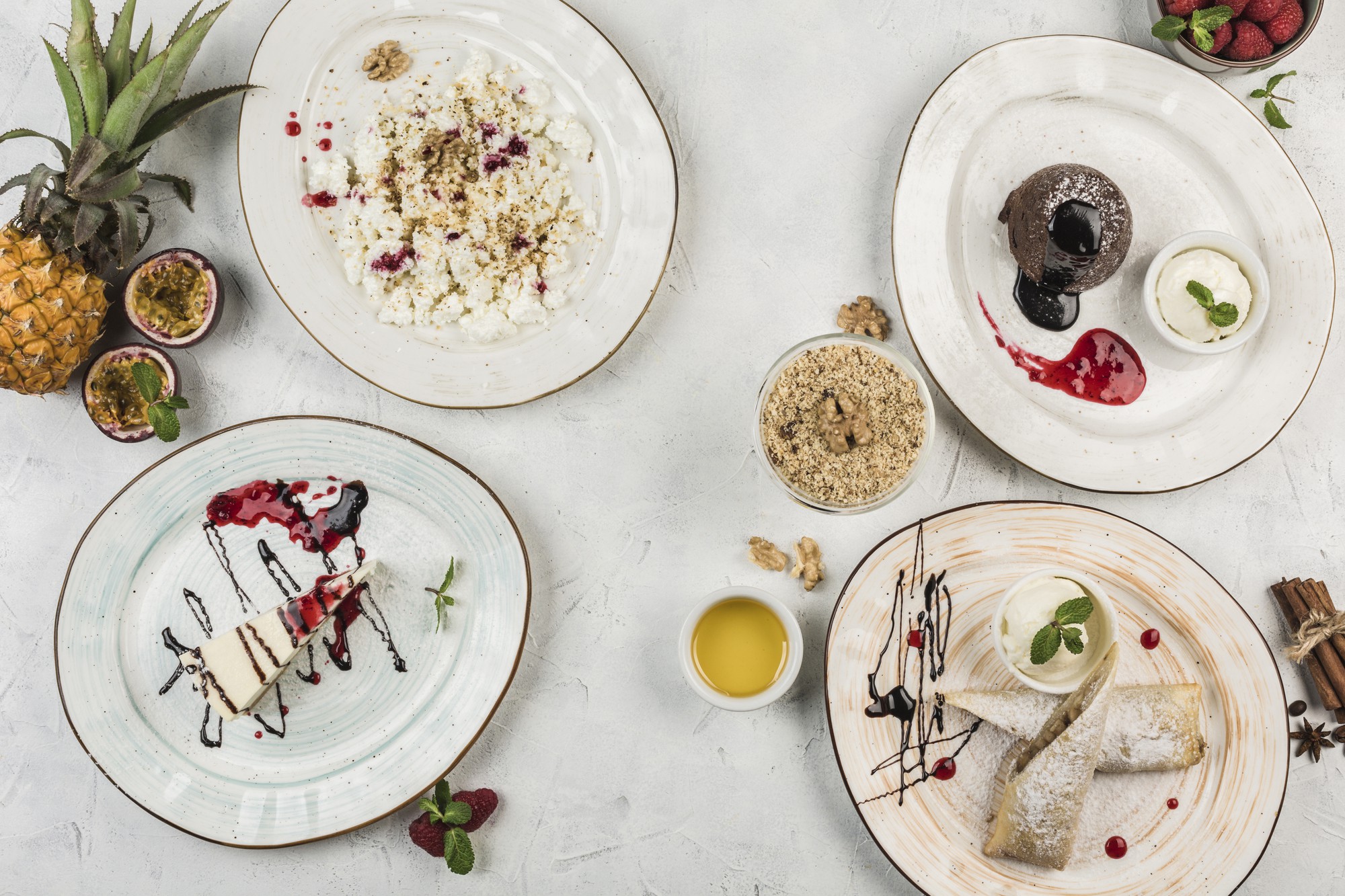 Assorted plated dishes for pricing section